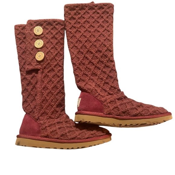 UGG Cardy cable knit classic Lattice Knit Sweater Pink Salmon Tall Boots Size 7 - Picture 1 of 8